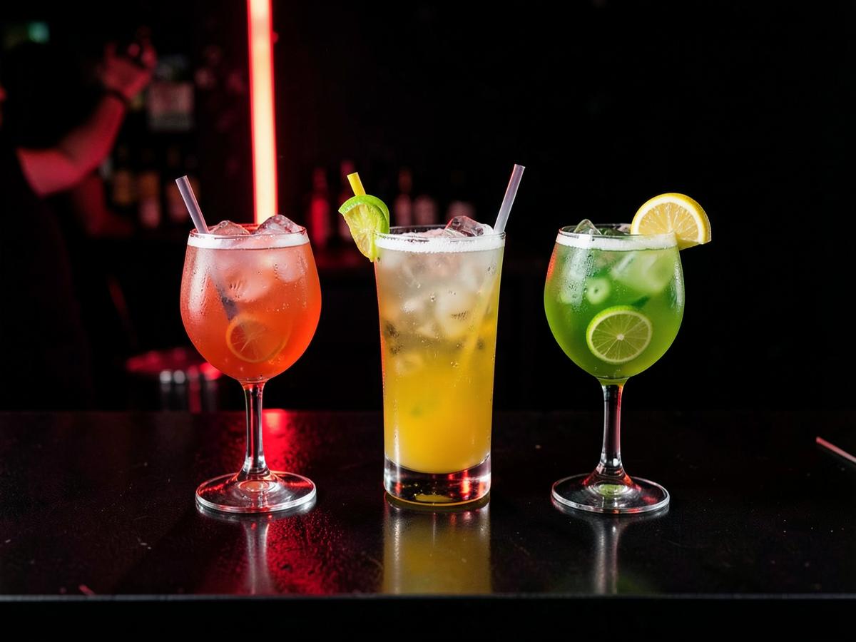 Trio de drinks finalizados no balcão