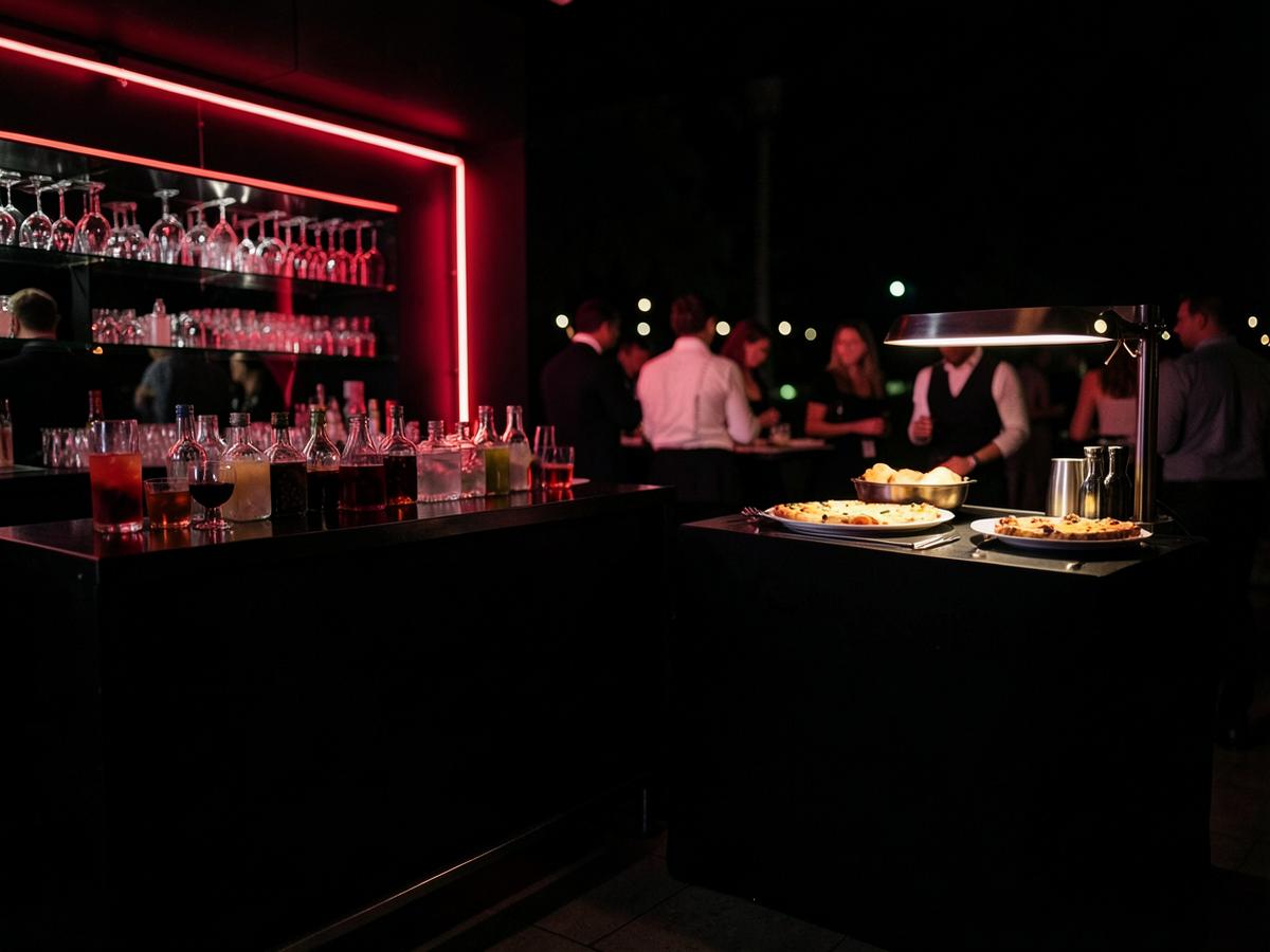 Estrutura de bar de drinks e crepes montada em um evento