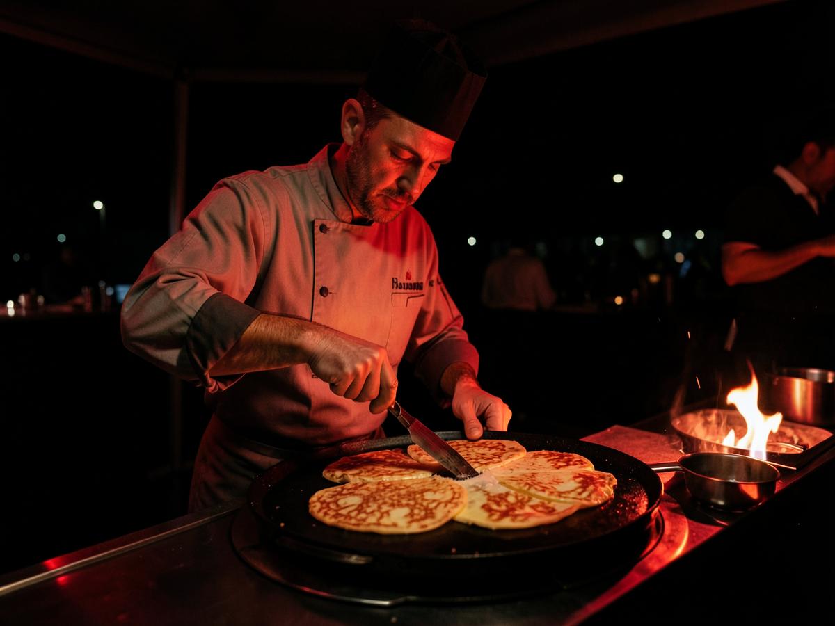 Crepes sendo preparados durante um evento