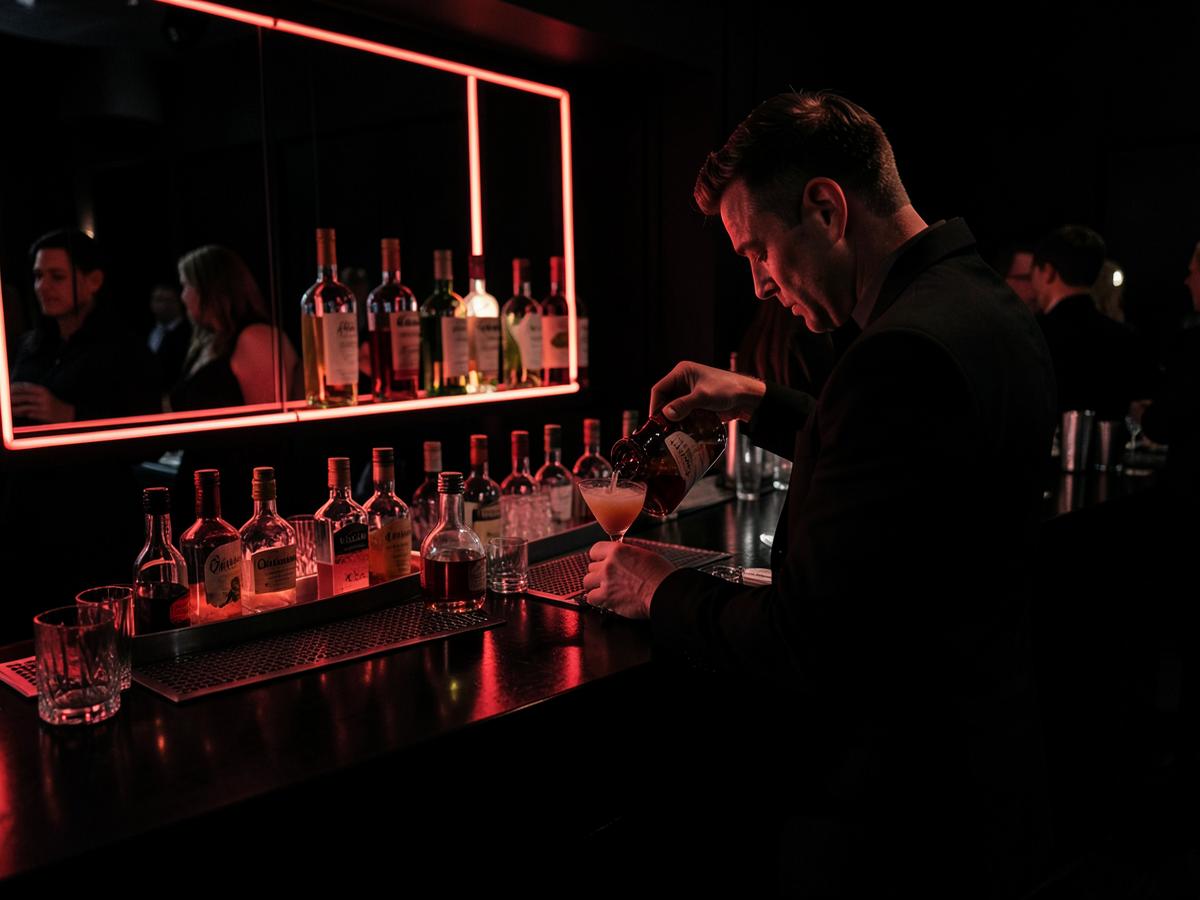 Bartender preparando um drink no bar da Chili Drinks
